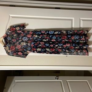 POTTERS POT Women Medium Sheer Floral Maxi Midi Dress Blue Mock Neck